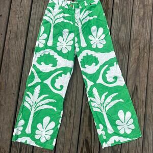 ZLEurope Green Printed Linen Blend Vacation Pants NWT